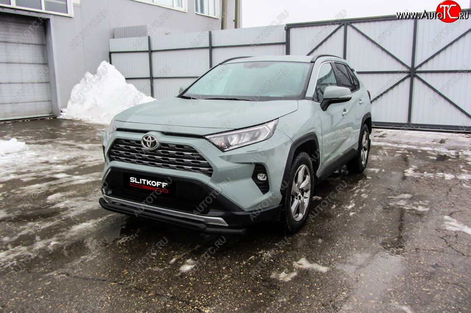 9 599 р. Защита переднего бампера Slitkoff (Ø57 и 42 мм) Toyota RAV4 XA50 5 дв. дорестайлинг (2018-2025) (Сталь с полимерным покрытием в цвет: черный)  с доставкой в г. Воронеж