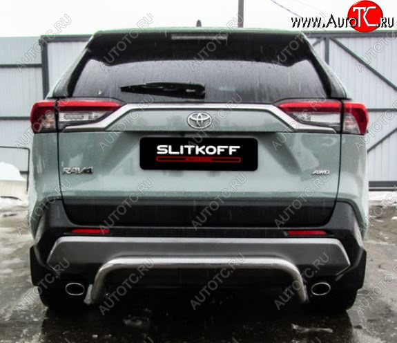 10 749 р. Защита заднего бампера D57 cкоба Slitkoff  Toyota RAV4  XA50 (2018-2025) 5 дв. дорестайлинг (Нержавейка полированная)  с доставкой в г. Воронеж