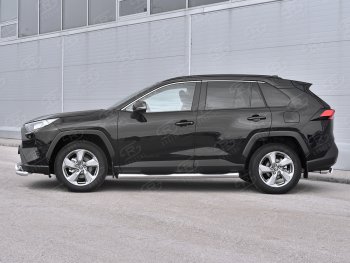 24 549 р. Защита порогов на SLITKOFF d76 с накладкой  Toyota RAV4  XA50 (2018-2025) 5 дв. дорестайлинг (защита порогов со скосами на торцах)  с доставкой в г. Воронеж. Увеличить фотографию 2