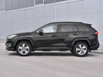 22 549 р. Защита порогов на SLITKOFF труба d76 с накладкой  Toyota RAV4  XA50 (2018-2025) 5 дв. дорестайлинг (защита порогов с заглушками на торцах)  с доставкой в г. Воронеж. Увеличить фотографию 3