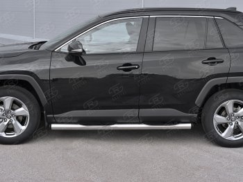 22 549 р. Защита порогов на SLITKOFF труба d76 с накладкой  Toyota RAV4  XA50 (2018-2025) 5 дв. дорестайлинг (защита порогов с заглушками на торцах)  с доставкой в г. Воронеж. Увеличить фотографию 2