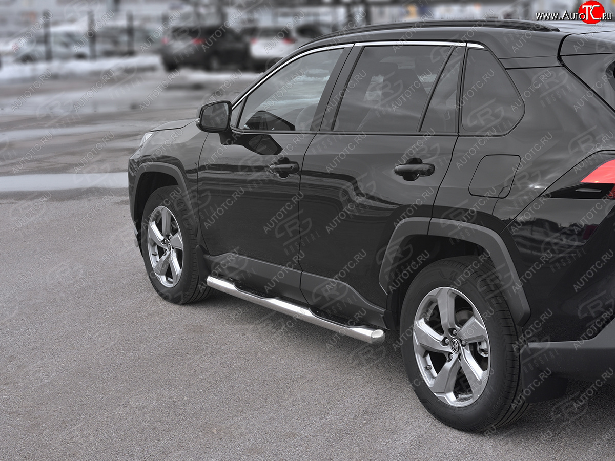 24 549 р. Защита порогов на SLITKOFF труба d76 с накладкой  Toyota RAV4  XA50 (2018-2025) 5 дв. дорестайлинг (защита порогов с закругленными торцами)  с доставкой в г. Воронеж
