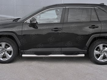24 549 р. Защита порогов на SLITKOFF труба d76 с накладкой  Toyota RAV4  XA50 (2018-2025) 5 дв. дорестайлинг (защита порогов с закругленными торцами)  с доставкой в г. Воронеж. Увеличить фотографию 2