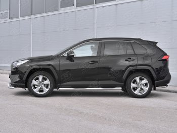 24 549 р. Защита порогов на SLITKOFF труба d76 с накладкой  Toyota RAV4  XA50 (2018-2025) 5 дв. дорестайлинг (защита порогов с закругленными торцами)  с доставкой в г. Воронеж. Увеличить фотографию 3