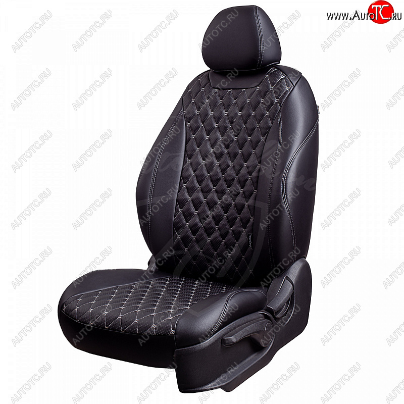 13 949 р. Чехлы для сидений Lord Autofashion Байрон (экокожа, 60/40, подлокотник, 3 Г-образных подголовника)  Toyota RAV4  XA50 (2018-2025) 5 дв. дорестайлинг (Черный, вставка черная, строчка серая)  с доставкой в г. Воронеж