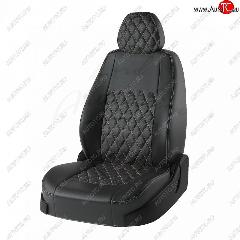 9 449 р. Чехлы для сидений Lord Autofashion Турин Ромб (экокожа)  Toyota RAV4  XA40 (2012-2019) 5 дв. дорестайлинг, 5 дв. рестайлинг (Чёрный, вставка чёрная, строчка бежевая)  с доставкой в г. Воронеж