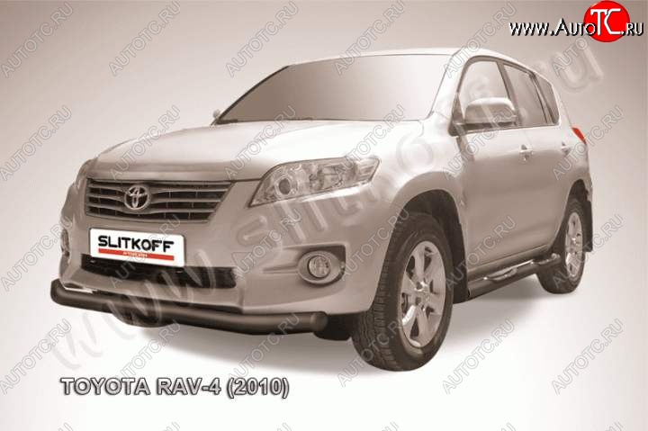8 499 р. Защита переднего бампер Slitkoff Toyota RAV4 XA30 5 дв. 2-ой рестайлинг (2010-2013) (Цвет: серебристый)  с доставкой в г. Воронеж