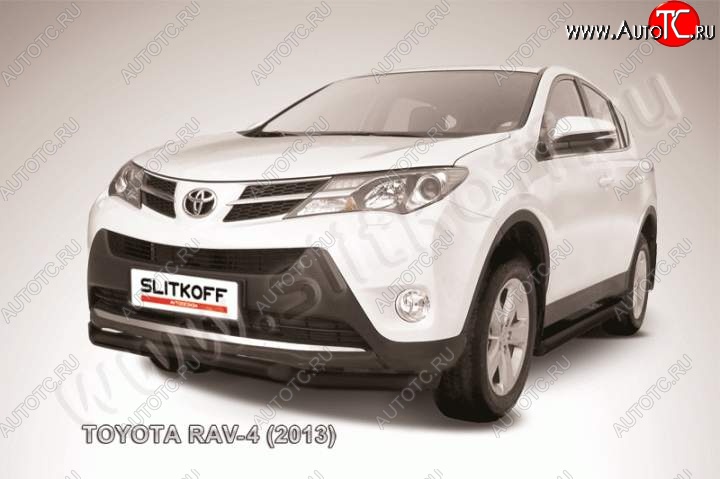 9 599 р. Защита переднего бампер Slitkoff  Toyota RAV4  XA40 (2012-2015) 5 дв. дорестайлинг (Цвет: серебристый)  с доставкой в г. Воронеж