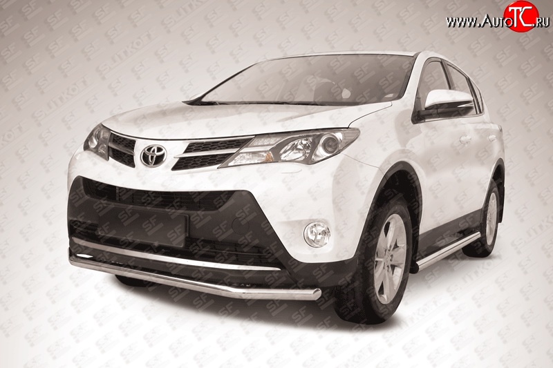 10 749 р. Одинарная защита переднего бампера из трубы диаметром 57 мм Slitkoff  Toyota RAV4  XA40 (2012-2015) 5 дв. дорестайлинг (Цвет: нержавеющая полированная сталь)  с доставкой в г. Воронеж