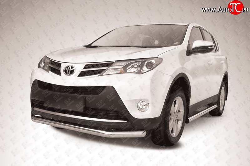 12 299 р. Одинарная защита переднего бампера диаметром 76 мм Slitkoff  Toyota RAV4  XA40 (2012-2015) 5 дв. дорестайлинг (Цвет: нержавеющая полированная сталь)  с доставкой в г. Воронеж