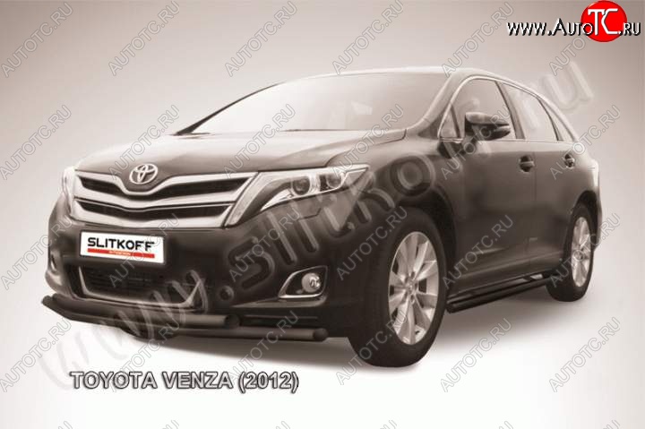 10 999 р. Защита переднего бампер d57+d57 Slitkoff Toyota Venza GV10 рестайлинг (2012-2016) (Цвет: серебристый)  с доставкой в г. Воронеж