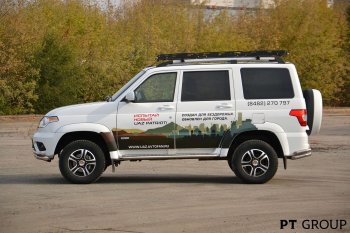 20 699 р. Порожки для ног из трубы Ø51 с алюминиевой площадкой Petroil Tuning  Уаз Патриот  3163 5-дв. (2014-2016) 1-ый рестайлинг (Нержавеющая полированная сталь)  с доставкой в г. Воронеж. Увеличить фотографию 7