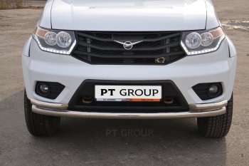 21 059 р. Защита переднего бампера двойная с углами из труб d63/51 мм Petroil Tuning Уаз Патриот 23632 1 рестайлинг пикап (2014-2016) (Нержавеющая полированная сталь)  с доставкой в г. Воронеж. Увеличить фотографию 2