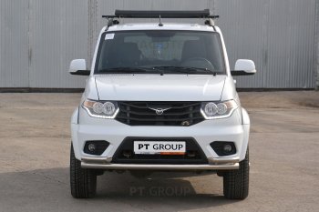 21 059 р. Защита переднего бампера двойная с углами из труб d63/51 мм Petroil Tuning Уаз Патриот 23632 1 рестайлинг пикап (2014-2016) (Нержавеющая полированная сталь)  с доставкой в г. Воронеж. Увеличить фотографию 3