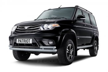 6 999 р. Защита переднего бампера (двойная с углами Ø63 и 51 мм) Petroil Tuning Уаз Патриот 23632 1 рестайлинг пикап (2014-2016) (Черный (Шагрень))  с доставкой в г. Воронеж. Увеличить фотографию 3