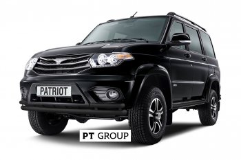 6 999 р. Защита переднего бампера (двойная с углами Ø63 и 51 мм) Petroil Tuning Уаз Патриот 23632 1 рестайлинг пикап (2014-2016) (Черный (Шагрень))  с доставкой в г. Воронеж. Увеличить фотографию 2