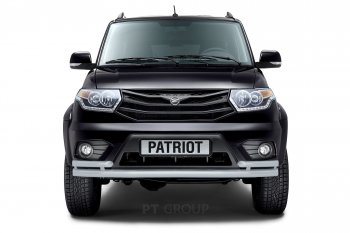 6 999 р. Защита переднего бампера (двойная с углами Ø63 и 51 мм) Petroil Tuning Уаз Патриот 23632 1 рестайлинг пикап (2014-2016) (Черный (Шагрень))  с доставкой в г. Воронеж. Увеличить фотографию 4