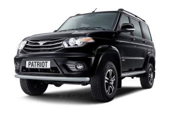 Защита переднего бампера одинарная из трубы d63 мм Petroil Tuning Уаз Патриот 23632 1 рестайлинг пикап (2014-2016) (Черный (Шагрень))