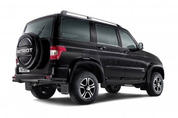 8 049 р. Защита заднего бампера Petroil Tuning (уголки двойные, сталь с полимерным покрытием, d63/51) Уаз Патриот 3163 5-дв. 1-ый рестайлинг (2014-2016) (Черная (шагрень))  с доставкой в г. Воронеж. Увеличить фотографию 2
