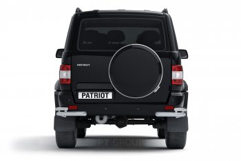 8 049 р. Защита заднего бампера Petroil Tuning (уголки двойные, сталь с полимерным покрытием, d63/51) Уаз Патриот 3163 5-дв. 1-ый рестайлинг (2014-2016) (Черная (шагрень))  с доставкой в г. Воронеж. Увеличить фотографию 3