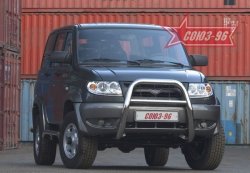Защита переднего бампера Souz-96 (d76) Уаз Патриот  3163 5 дв. (2005-2013) дорестайлинг