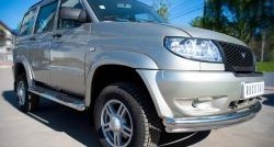 14 449 р. Защита порогов с пластиковыми вставками для ног из круглой трубы диаметром 76 мм Russtal Уаз Патриот 3163 5 дв. дорестайлинг (2005-2013) (Защита порогов с со скосами на торцах (вариант 1))  с доставкой в г. Воронеж. Увеличить фотографию 2