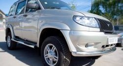 14 449 р. Защита порогов с пластиковыми вставками для ног из круглой трубы диаметром 76 мм Russtal Уаз Патриот 3163 5 дв. дорестайлинг (2005-2013) (Защита порогов с со скосами на торцах (вариант 1))  с доставкой в г. Воронеж. Увеличить фотографию 5