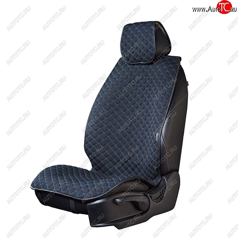 2 999 р. Универсальная накидка на сиденья Lord Autofashion Кристалл (трикотаж, 2 места)   (Чёрный с синей строчкой)  с доставкой в г. Воронеж