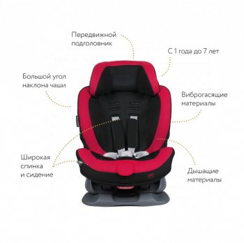 Кресло детское автомобильное Swing Moon (группа 1/2, 1-7 лет/9-25 кг/70-120 см)  (Цвет: черный с красным)