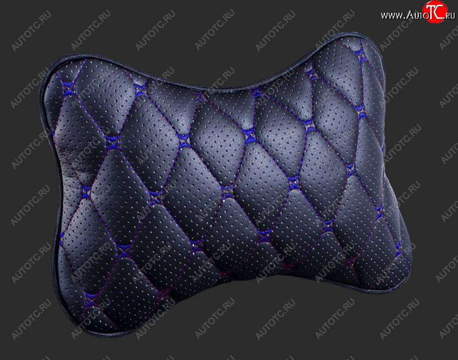 349 р. Подушка-косточка Lord Autofashion Байрон (экокожа)   (Черный, строчка синяя)  с доставкой в г. Воронеж