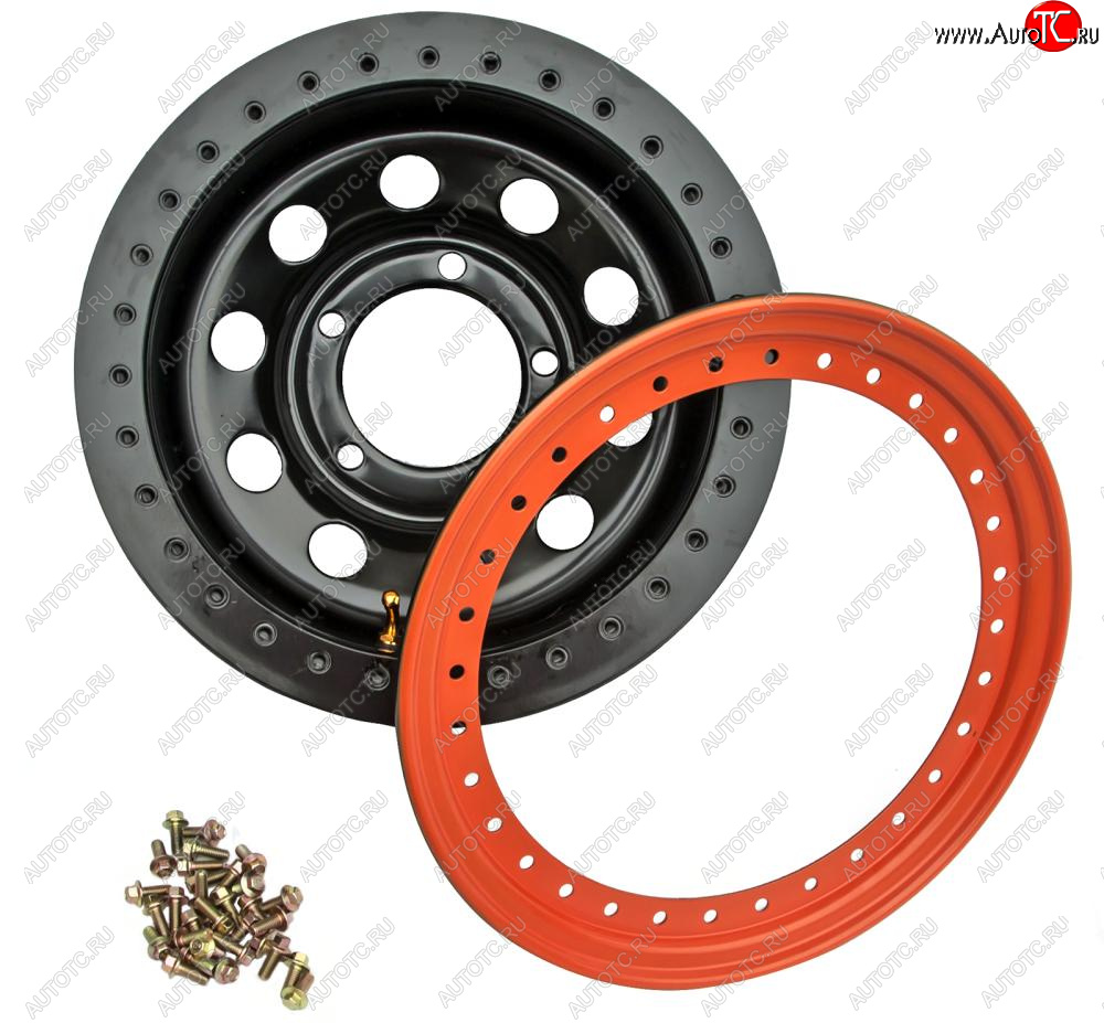 11 799 р. Штампованый диск OFF-ROAD Wheels (стальной усиленный с бедлоком, круг - черный/оранжевый). 8.0 x 15    с доставкой в г. Воронеж