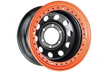Штампованый диск OFF-ROAD Wheels (стальной усиленный с бедлоком, круг - черный/оранжевый). 8.0 x 15 