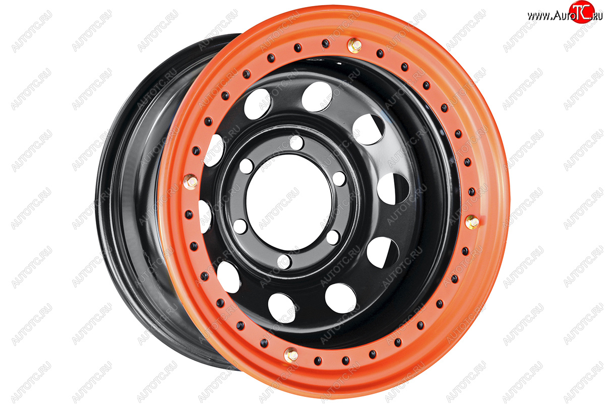 12 249 р. Штампованый диск OFF-ROAD Wheels (стальной усиленный с бедлоком, круг - черный/оранжевый). 8.0 x 15    с доставкой в г. Воронеж