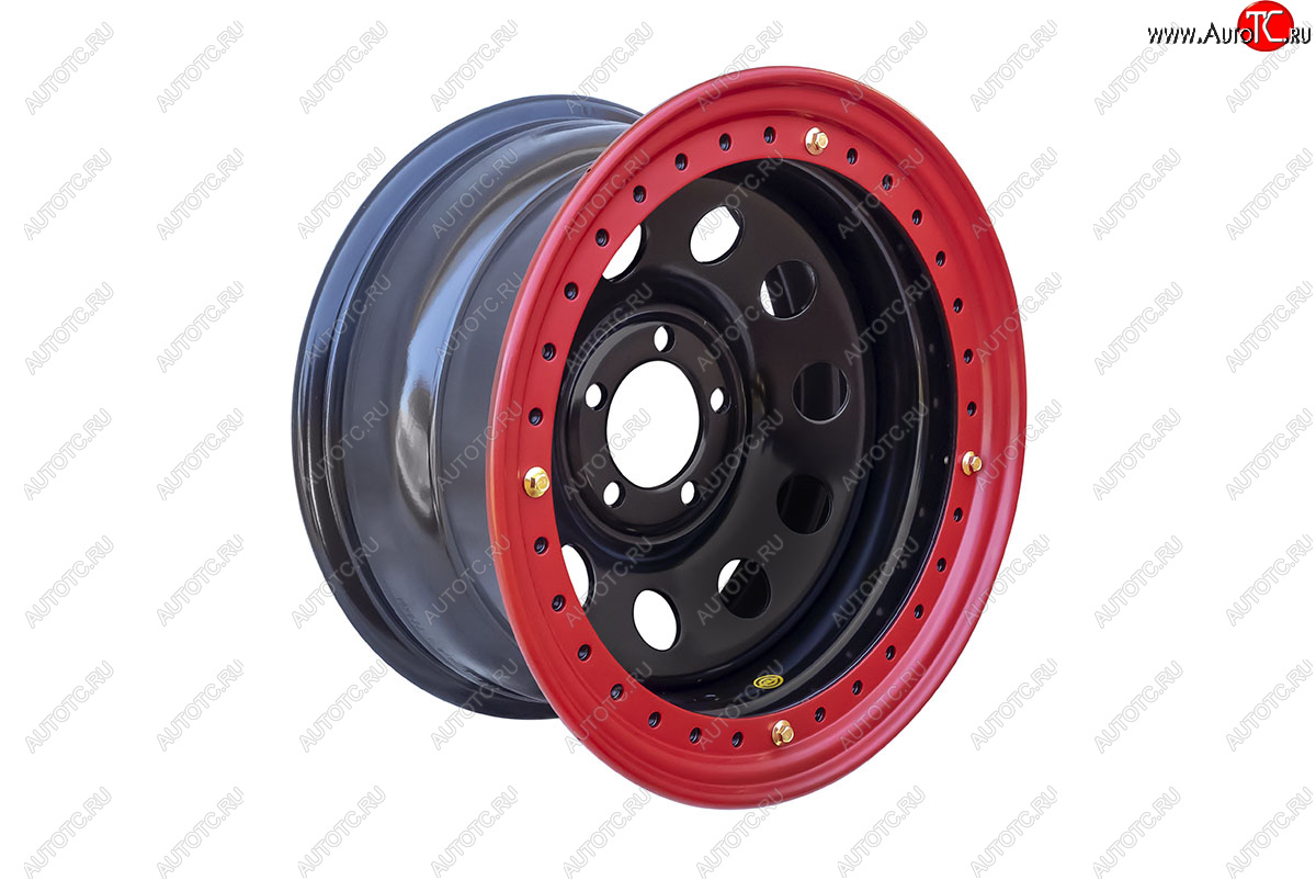 15 349 р. Штампованый диск OFF-ROAD Wheels (усиленный, с бедлоком) 8.0x16   (Цвет: черный-красный)  с доставкой в г. Воронеж