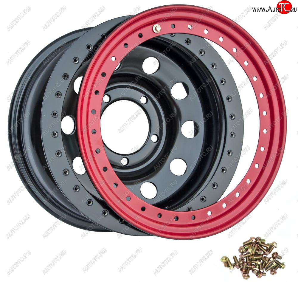 17 349 р. Штампованый диск OFF-ROAD Wheels (стальной усиленный с бедлоком, круг - черный/красный). 10.0 x 16    с доставкой в г. Воронеж