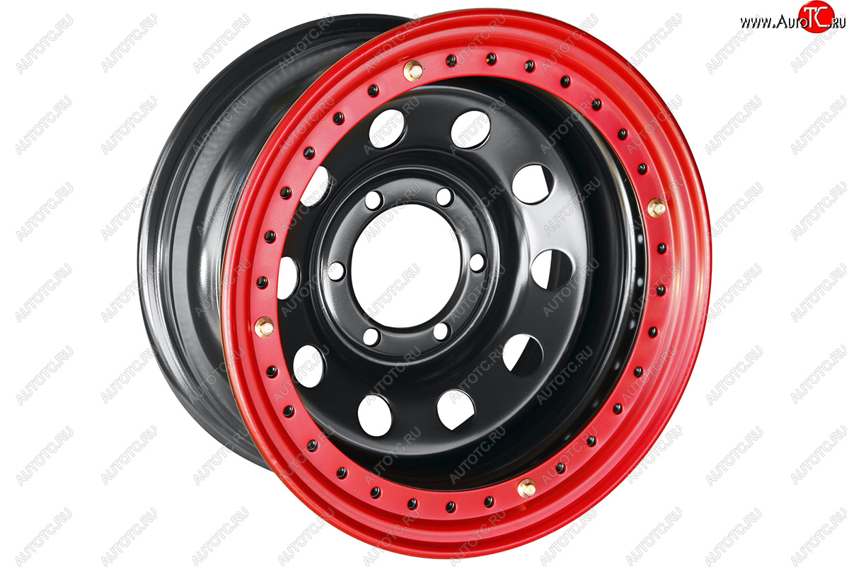 15 349 р. Штампованый диск OFF-ROAD Wheels (стальной усиленный с бедлоком, круг - черный/красный). 8.0 x 16    с доставкой в г. Воронеж