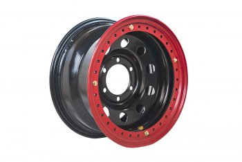 15 349 р. Штампованый диск OFF-ROAD Wheels (стальной усиленный с двойным бедлоком, круг - черный/красный). 8.0 x 16    с доставкой в г. Воронеж. Увеличить фотографию 2