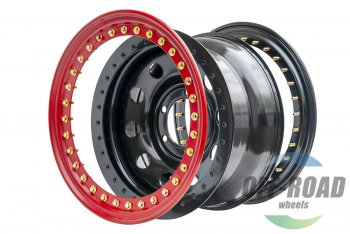 Штампованый диск OFF-ROAD Wheels (стальной усиленный с двойным бедлоком, круг - черный/красный). 8.0 x 16 