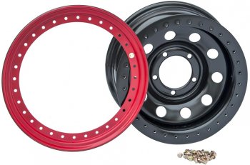 13 999 р. Штампованый диск OFF-ROAD Wheels (стальной усиленный с бедлоком, круг - черный/красный). 10.0 x 15    с доставкой в г. Воронеж. Увеличить фотографию 2