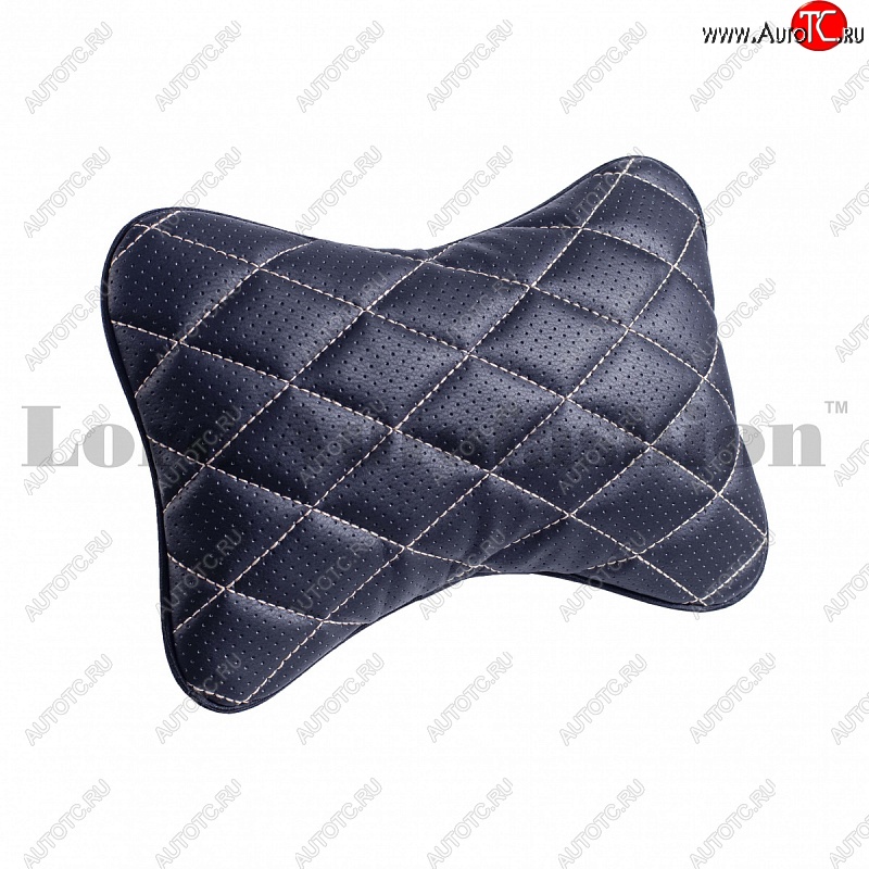 929 р. Подушка-косточка Lord Autofashion Ромб (экокожа, 2 шт.)   (Черная, строчка бежевая)  с доставкой в г. Воронеж