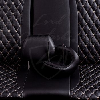 14 999 р. Чехлы для сидений Lord Autofashion Байрон (экокожа, раздельная спинка и сиденья, 3 Г-образных подголовника)  Лада 2108 - 2115 (Черный, вставка черная, строчка бежевая)  с доставкой в г. Воронеж. Увеличить фотографию 7