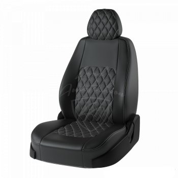 Чехлы для сидений (по 2012 год) Lord Autofashion Турин Ромб (экокожа) Chevrolet Niva 2123 дорестайлинг (2002-2008) (Черный, вставка черная, строчка серая)