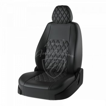Чехлы для сидений (по 2012 год) Lord Autofashion Турин Ромб (экокожа) Chevrolet Niva 2123 дорестайлинг (2002-2008) (Черный, вставка черная, строчка черная)