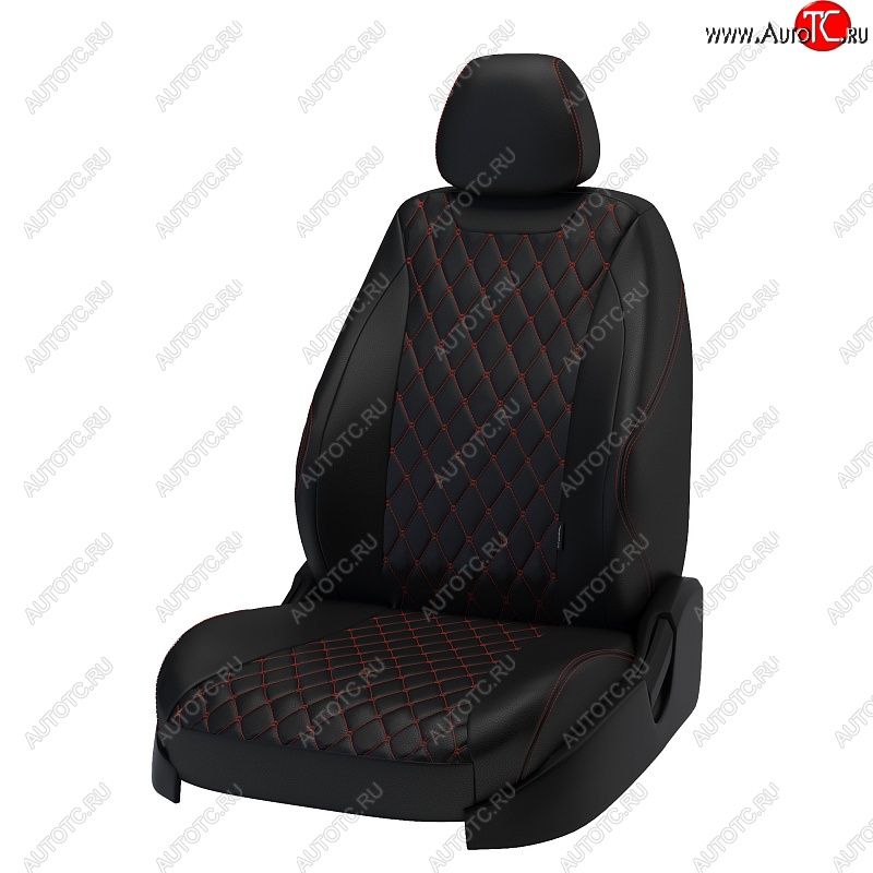 13 949 р. Чехлы для сидений Lord Autofashion Байрон (экокожа)  Лада Приора  2170 (2013-2018) седан рестайлинг (Чёрный, вставка чёрная, строчка красная)  с доставкой в г. Воронеж