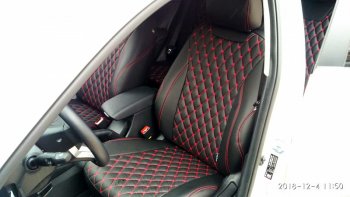 13 949 р. Чехлы для сидений Lord Autofashion Байрон (экокожа)  Лада Приора  2170 (2013-2018) седан рестайлинг (Чёрный, вставка чёрная, строчка красная)  с доставкой в г. Воронеж. Увеличить фотографию 3