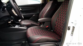 13 949 р. Чехлы для сидений Lord Autofashion Байрон (экокожа)  Лада Приора  2170 (2013-2018) седан рестайлинг (Чёрный, вставка чёрная, строчка красная)  с доставкой в г. Воронеж. Увеличить фотографию 4