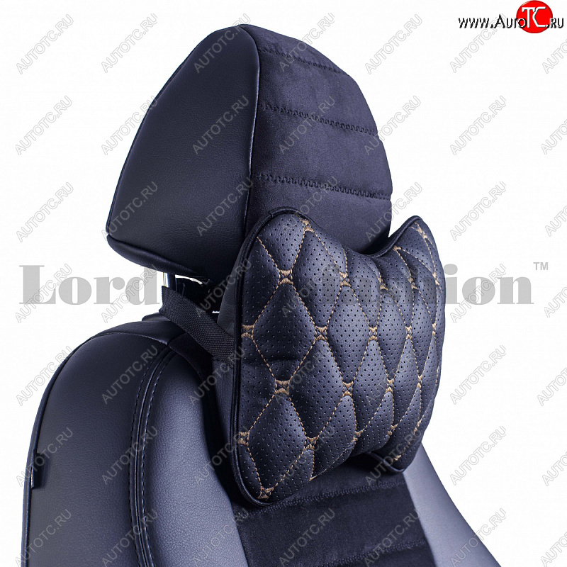999 р. Подушка-косточка Lord Autofashion Байрон (экокожа, 2 шт.)   (Черная, строчка бежевая)  с доставкой в г. Воронеж