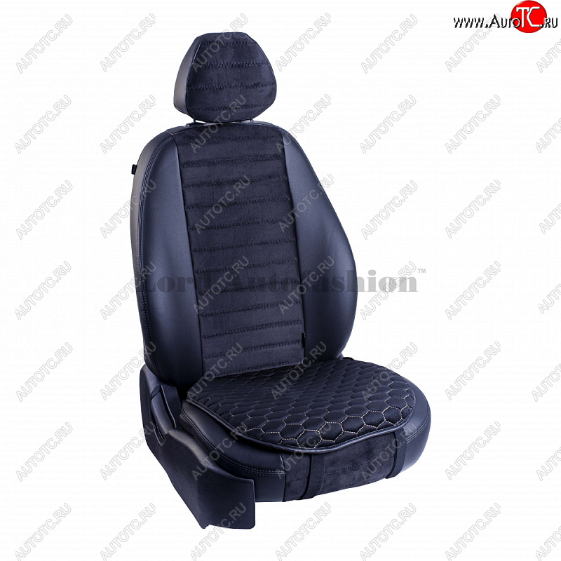 929 р. Подушка для сиденья универсальная Lord Autofashion Комфорт+ (велюр)   (Черный, строчка бежевая)  с доставкой в г. Воронеж