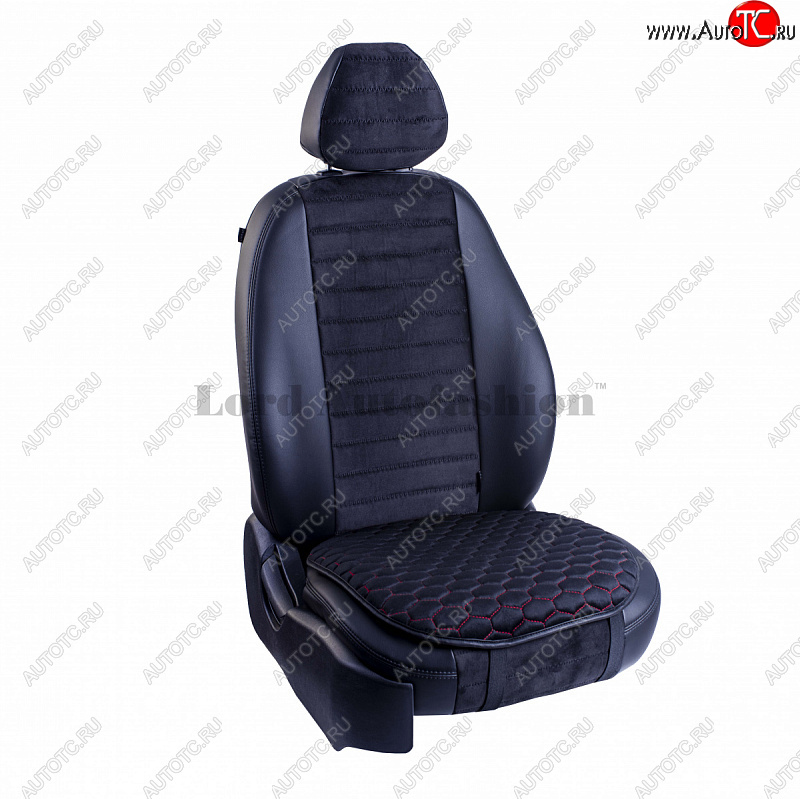 1 029 р. Подушка для сиденья универсальная Lord Autofashion Комфорт+ (велюр)   (Черный, строчка красная)  с доставкой в г. Воронеж