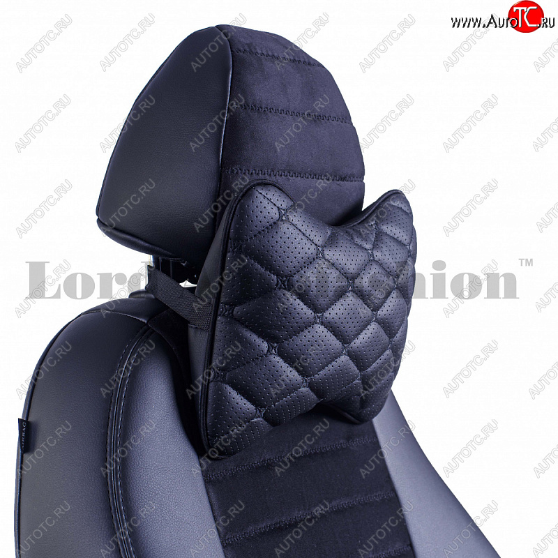 799 р. Подушка-косточка Lord Autofashion Ромб (экокожа, 2 шт.)   (Черный, строчка черная)  с доставкой в г. Воронеж